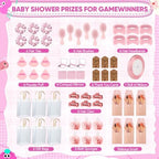 OINETRK 109pcs Baby Shower Prizes for Winners Gifts Baby Shower Favors including Headband Hair Brush Compact Mirror Bath Sponges Powder Puff Hair Tie Claw Makeup Brushes Gift Bag Bridal Shower(Pink) - Image 2