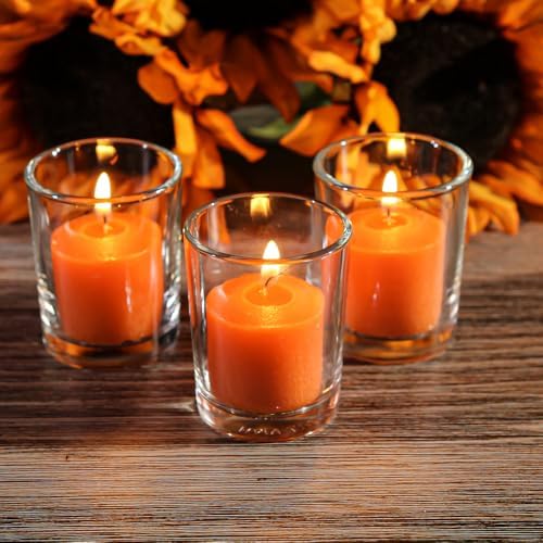 Set of 144 Richland Votive Candles Orange Unscented and 144 Clear Glass Eastland Votive Holders - Image 5