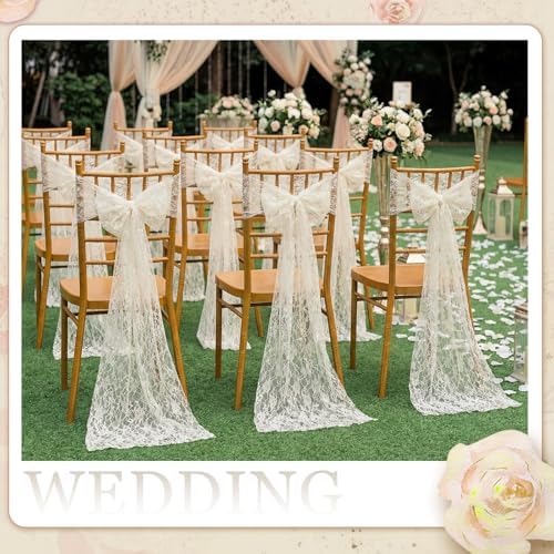 VitalCozy 50 Pack Ivory White Lace Chair Sashes with Bows Wedding Decor - Image 5