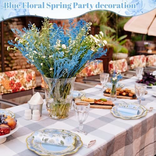 Funnymoom 200 Pcs Blue Floral Party Decorations Paper Plates Serve 50 - Image 5