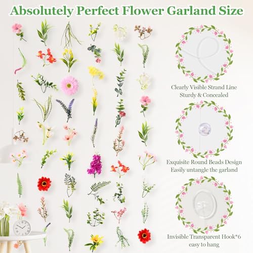 Livole 6Pcs 36Ft Wildflower Garland with Bow Hanging Flower Wall Backdrop - Image 4