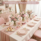 DaYammi 150Pcs Pink Plastic Plates with Gold Rim,Elegant Disposable Dinnerware with Gold Cutlery - 30 Dinner Plate,30 Dessert Plate,30 Knives,30 Forks,30 Spoons,Fancy Pink Plates for Party Wedding - Image 5