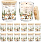 Whaline 12Pcs Adventure Baby Shower Empty Candle Jar with Wooden Lid Woodland Animal Baby Clothes Glass Candle Container for Candles Making Storing Kitchen Table Centerpiece Decoration by Whaline