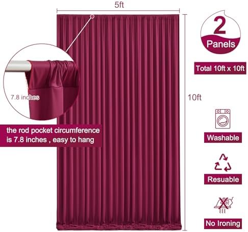 10x10 Burgundy Backdrop Curtain for Parties Wedding Wrinkle Free Maroon Photo Curtains Backdrop Drapes Fabric Decoration for Birthday Engagement Ceremony 5ft x 10ft,2 Panels - Image 5