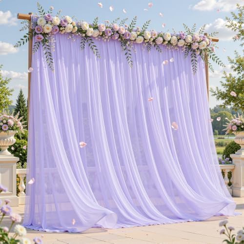 10ft×10ft Wrinkle Free Lavender Purple Backdrop Curtain Drapes, 2 Panels 5ftx10ft Sheer Tulle Chiffon Backdrop Panels Curtains for Wedding Baby Shower Birthday Party Stage Photo Home Decorations by Unknown
