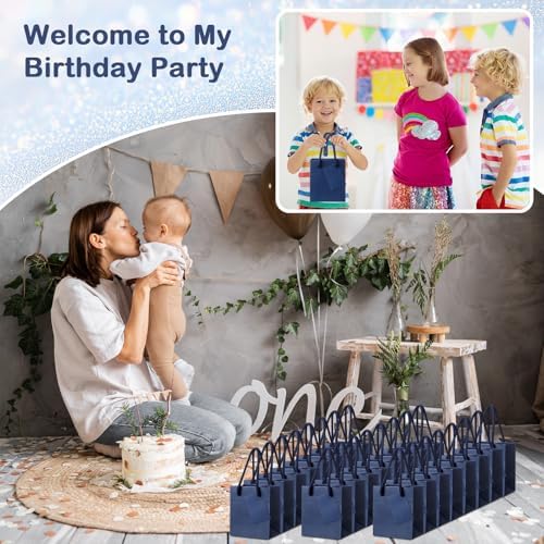 Sherr 100 Pcs Navy Blue Mini Paper Gift Bags with Handles, White Tags - Image 4