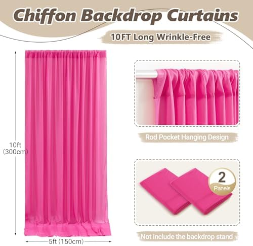 10ft x 10ft Hot Pink Backdrop Curtains, Wrinkle-Free Sheer Chiffon Fabric Photo Backdrop Drapes for Wedding Arch Party Ceremony Stage Photography Decorations - Image 6