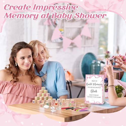 Wonderjune 147 Pcs Baby Shower Blocks Decorate Game Kit, Pink Ribbon - Image 6