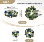 NUPTIO Flower Candle Rings for Centerpieces: 13.4 Inch Rose Wreath for Wedding Party Christmas - Royal Blue & White Wreaths for Spring Summer Front Door Porch Table Decor 2 Pcs - Image 4