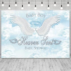 12x6ft Baby Shower Backdrop Baby Boy Heaven Sent Photography Background Angel Wings Blue Sky White Clouds Paradise Prince Boys Party Banner Decorations Newborn Gender Reveal Photo Booth Prop - Image 3