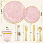 175PCS Pink Plastic Plates for 25 Guests, Disposable Plates for Party, Heavy Duty Disposable Plate Set Include: 25 Dinner Plates, 25 Dessert Plates, 25 Cups and Cutlery for Mother's Day - Image 2
