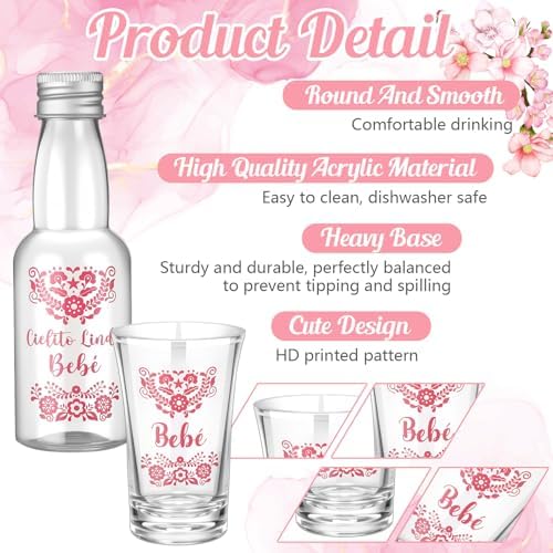 Lemonroad 36 Set Cielito Lindo Baby Shower Favors Clear Shot Glasses, Pink - Image 3