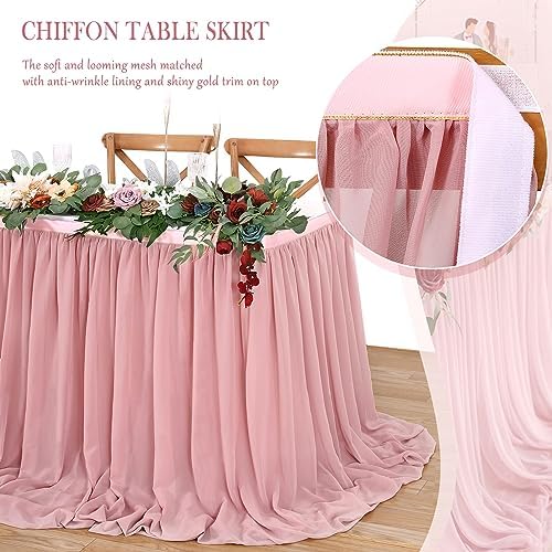 6ft Dusty Rose Table Skirt Sheer Tablecloth for Baby Girl Birthday Princess Party Wedding Table Decor - Image 2