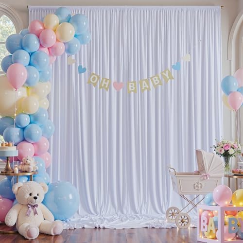 40×14 ft White Wrinkle Free Backdrop Curtain, Soft Silky Polyester Wedding Drapes 8 Panels 14ft Height Photo Backdrop Curtains for Parties Birthday Baby Shower Photography Background Cloth - Image 6