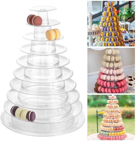 YAYODS 10 Tiers Macaron Tower Stand, Clear Round Macaron Display Tower Stand, Plastic Macaron Display Holder Cake Dessert Serving Tower Tray for Wedding Birthday Baby Shower Party Decor - Image 4