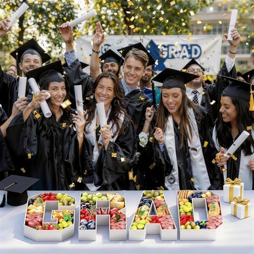 Grad Charcuterie Letters Fillable for Graduation Party Decorations, 13.7 Inch White Grad Cardboard Letters Charcuterie Boards Paper Mache Letter Trays for Grad Table Centerpieces Party Supplies - Image 6