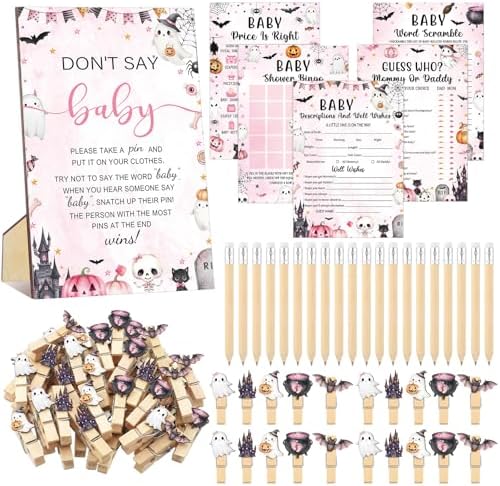 Patelai 321 Pcs Baby Shower Games Supplies, Pink Halloween by Patelai