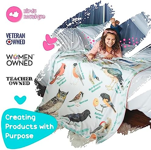 Butterflies and Birds Learning Blanket, Backyard Nature ABC Minky Throw, Preschool Daycare Nap Blanket and Teacher Gift for Toddlers, 50x60 in, Birdy Boutique - Image 6