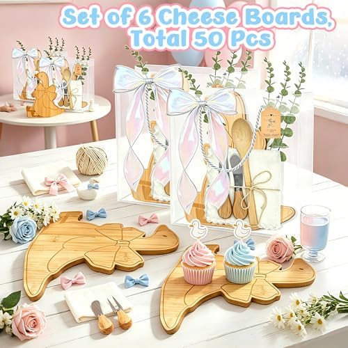 50 Pcs Wooden Goose Party Decoration Gifts Baby Shower Prizes for Game Winner 6 Sets Geese Cheese Board with Knives Forks Gift Bag One Silly Goose Party Favors for Guests Birthday Supplies - Image 2