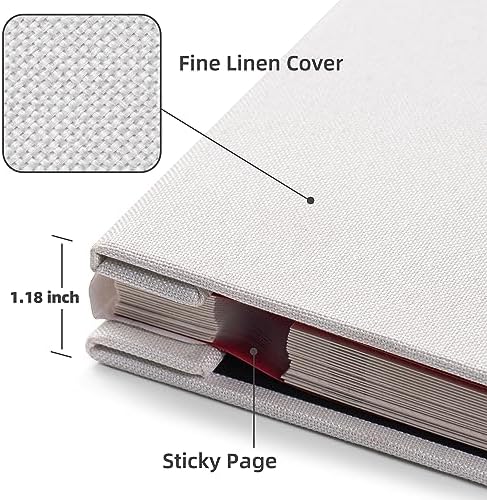 HoneyTolly Large Photo Album Self Adhesive, DIY Scrapbook Album for 3x5 4x6 8x10 Pictures, 60 Pages Linen Cover Memory Book, Ideal Gift for Family Wedding Baby Christmas Anniversary(White) - Image 3