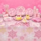 Funnymoom 452 Pcs Pink Gold Winter Snowflake Party Supply 50, Plate Cup Set - Image 6