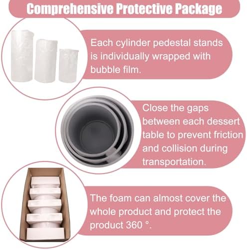 HAISIWLKJ 3PCS Cylinder Pedestal Stands for Parties, White Metal Round Cylinder Plinths Dessert Table Display Pillars for Birthday Wedding Bridal Baby Shower Party Decorations(Small) - Image 6