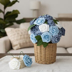100 Pcs Artificial Foam Rose Flower Faux Bouquet Wedding Fake Rose Gift for Mother's Day Women DIY Bridal Shower Party Table Birthday Home Spring Decor (Blue and White Gradient) - Image 4