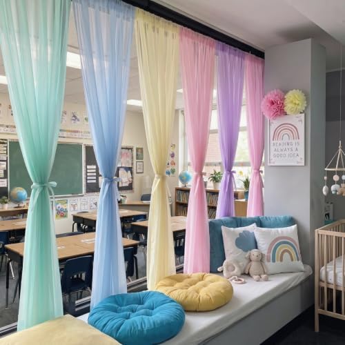 6 Panels,Pastel Rainbow Backdrop Curtains Sheer Curtain Panel,Bright Color - Image 5