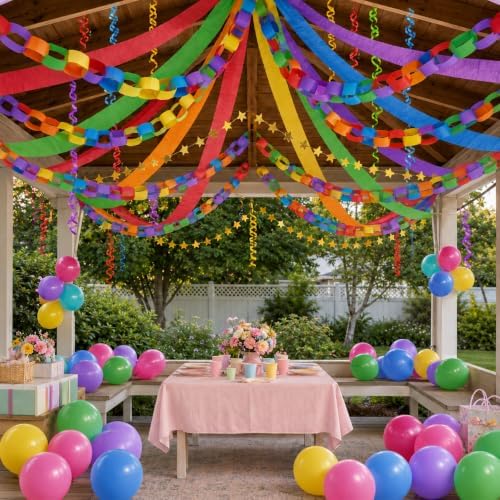 600 Paper Chain Strips 12 Colors Party Garland Kit with Star Garland by Unknown