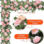 Aneco 8 Pack 64 FT Pink Flower Artificial Rose Vines Roses Fake Vine Flowers Plants Party Supplies for Holiday Wedding Garden Craft Art Decoration - Image 3
