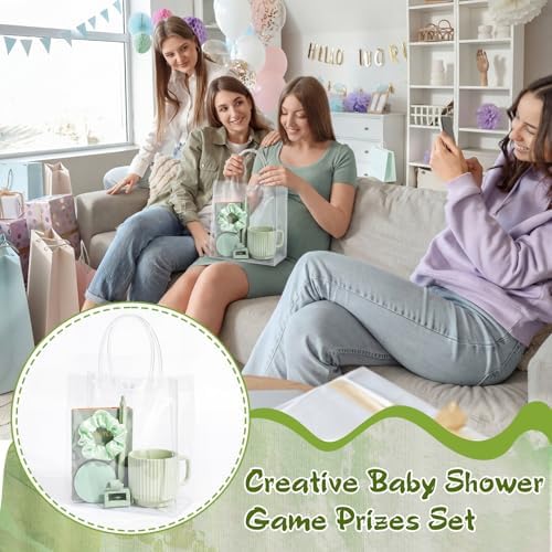 42Pcs Baby Shower Prizes for Game Winners, Baby Shower Guests Favor Set with Scrunchies Ceramic Mug Hair Claw Mirror Pen A6 Notebook Gift Bag for Wedding Bridal Showers Favor(Green) - Image 6