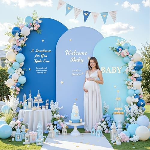 Set of 3 Arch Backdrop Covers(6ft, 5ft, 4ft) - Premium Stretchy Spandex Backdrop Arch Stand Cover for Baby Shower,Wedding,Party Decor Chiara Cover with Double-Sided Design(Blue) - Image 4