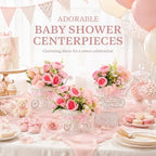 3 Pack Pink Rattan Baby Carriage Centerpieces Baby Shower with Bouquet - Image 4