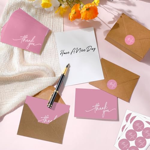 Gueevin 200 Pcs Thank You Cards with Envelopes Stickers, 3.5x5", Pink - Image 7