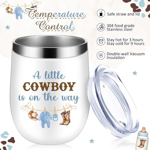 Hoolerry 6 Set Baby Shower Cups, 12oz Stainless Steel Tumbler, Cowboy - Image 4