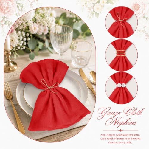 60Pack Red Cheesecloth Napkins Rustic Boho Gauze Napkins 20"x20" - Image 5