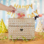 MDLUU Large Wedding Card Box, Treasure Chest Wedding Money Holder with Heart Shaped Lock, Crystal Bead Card Receiving Box for Wedding, Reception, Birthday Party - Image 6