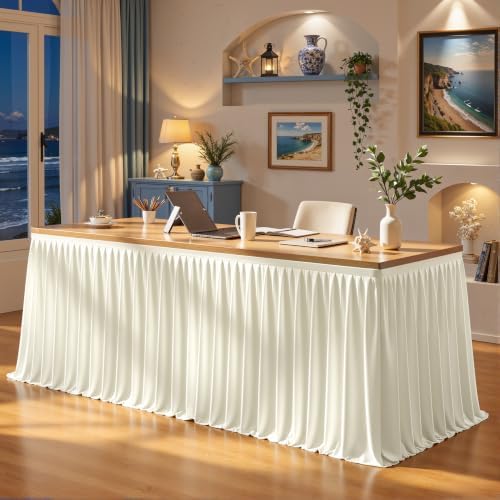 PARTISKY Light Ivory Pleated Ruffle Table Cloth for Wedding Baby Shower Display Table,Wrinkle Resistant Polyester Table Skirt for Rectangle Tables 17ft - Image 4