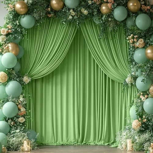 40x10ft Sage Green Backdrop Curtain Panels for Parties - Wrinkle Free Polyester Photo Curtain Backdrop Wedding Back Drop Fabric Drapes for Party Decorations Background for Photography - Image 3