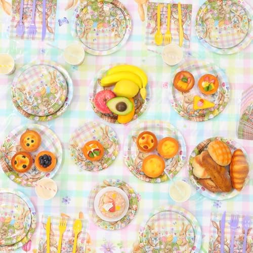 Ceenna 452 Pcs Easter Party Supplies for 50 Guest, Pastel Easter Bunny Paper Plates Napkins Cups Tablecloth Cutlery Straw Disposable Tableware for Rabbit Baby Shower Wedding Birthday Party Decoration - Image 6