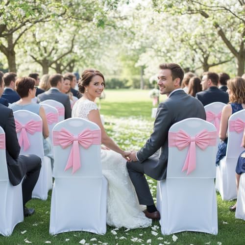 10 Pcs Spandex Chair Sashes Elastic Bows for Wedding Party, Pink - Image 5