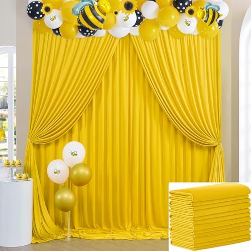 40×10 ft Yellow Wrinkle Free Backdrop Curtain for Party, 8 Panels 5×10ft Soft Silky Polyester Photo Backdrop Drapes Curtains for Wedding Birthday Themed Parties Baby Shower Photography Backgrounds by ENJOYYOURPARTY