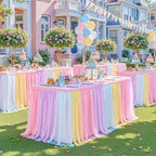 4 Pack Rainbow Tablecloth for 8 Foot Rectangle Tables Tulle Tablecloth Rainbow Table Cloth Rectangle 8ft Spandex Table Covers for Baby Shower Girls Unicorn Birthday Party Wedding Banquet Tables Skirt - Image 5