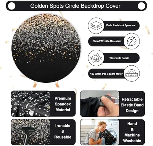 Gallety 7.2 FT Black and Gold Round Backdrop Cover for 5 to 7.2FT Circle Arch Stand - Adjustable Sparkly Glitter Circle Backdrop Cover for Wedding Graduation 1920s Party Gold Birthday Decorations - Image 3