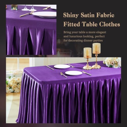 Dark Purple Satin Table Clothes for 4 Foot Rectangle Tables - 4FT Wrinkle Resistant Glitter Rectangle Tablecloths, Party Table Covers for Wedding Banquet, Baby Shower, Birthday, Holiday Dinner - Image 2