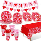 Ziliny 171 Pcs Valentine's Day Party Decorations Serve 24 Red Pink Hearts Paper Plates Napkins Cups Banner Tablecloth Cutlery Valentine Day Anniversary Wedding Baby Shower Party Supplies by Ziliny