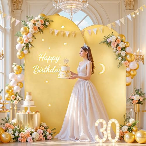 7.2FT 6FT Arch Backdrop Cover for Party, Set of 2 Stretchy Spandex Fitted Arch Stand Cover for Baby Shower, Birthday Wedding Decor, Chiara Backdrop Cover with Double-Sided Design(Gold, Yellow) - Image 2