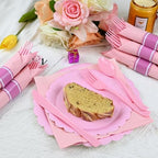 100 Pack Pre Rolled Pink Plastic Cutlery Set with Paper Napkins - Image 5
