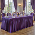 1 Pack Purple Rectangle Table Clothes for 4 Foot Tables, Polyester Wrinkle Free Fitted Tablecloths 4ft Stretch Table Cover with Skirt for Wedding, Birthday, Parties, Trade Show, Craft Show - Image 3