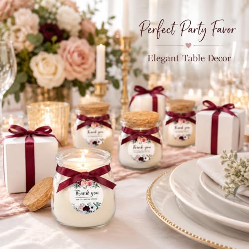 MTLEE 20 Pcs Wine Red Floral Wedding Candle Favors Red Rose Bridal Shower Gifts for Guests Soy Wax Candles with Glass Jar Bridesmaid Proposal Gifts for Wedding Bachelorette Bridal Shower - Image 5